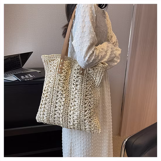 Sommermode einfache Umhängetaschen große Kapazität Papierstroh Strandhandtasche