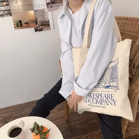 Innentasche mit Innentasche, Umhängetasche mit doppeltem Verwendungszweck, individuell bedruckte Baumwoll-Canvas-Einkaufstasche